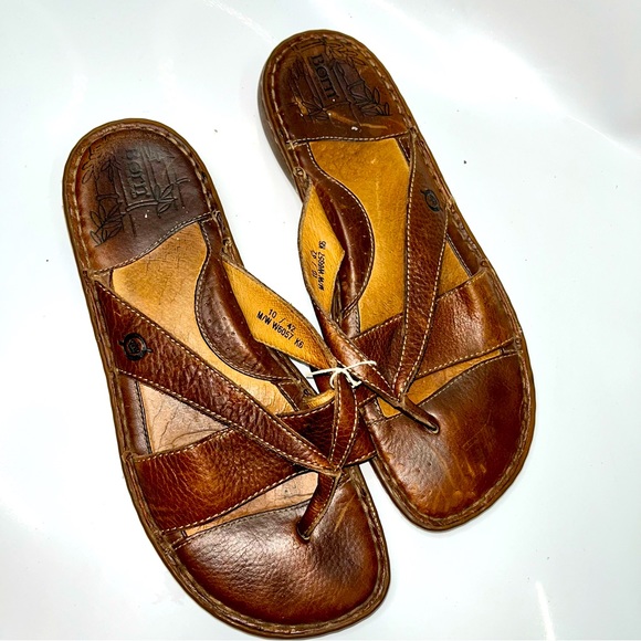 Born Shoes Born Leather Brown Flip Flop Sandals Poshmark
